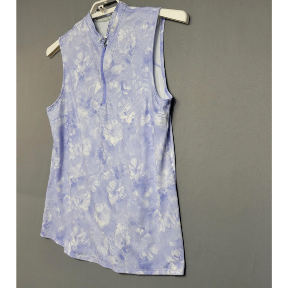 Puma Golf Shirt Womens Large Purple Floral Quarter Zip Mock Neck Sleeveless - Picture 7 of 12